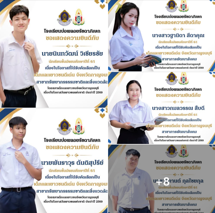 ได้รับการคัดเลือกเป็น เด็กและเยาวชนดีเด่น และผู้ทำคุณประโยชน์ต่อเด็กและเยาวชน จังหวัดกาญจนบุรี