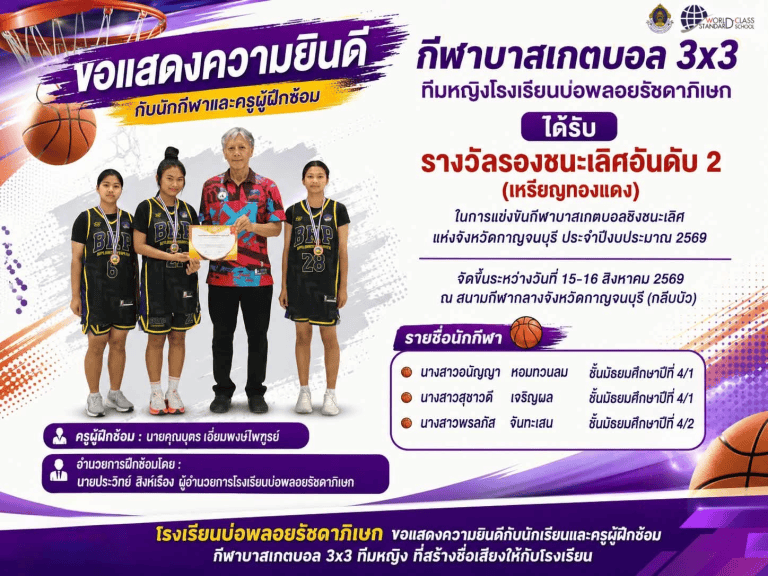 ได้รับรางวัลรองชนะเลิศอันดับ 2 (เหรียญทองแดง) ในการแข่งขันกีฬาบาสเกตบอล 3×3 ทีมหญิง